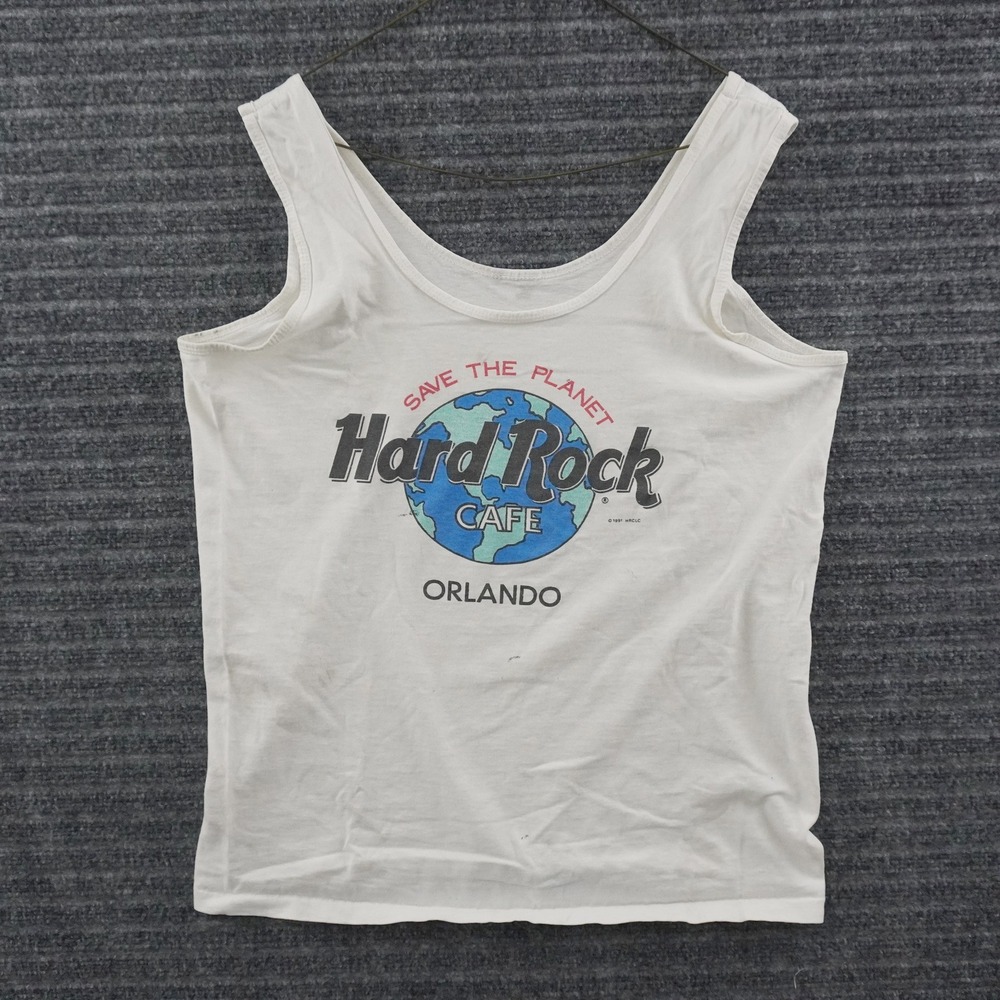 Vintage 90s Hard Rock Cafe Tank Top Mens L White Orlando Save The Planet 1991